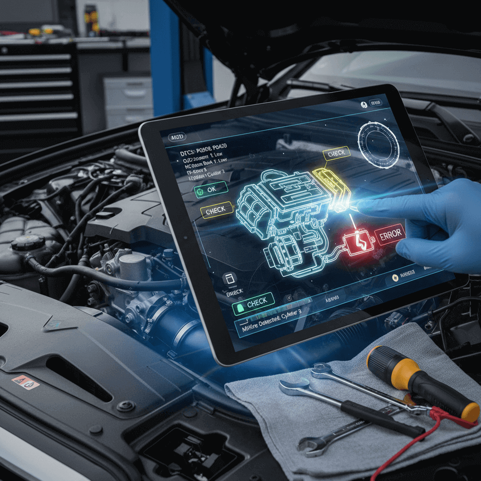 Advanced diagnostic equipment attached to a car